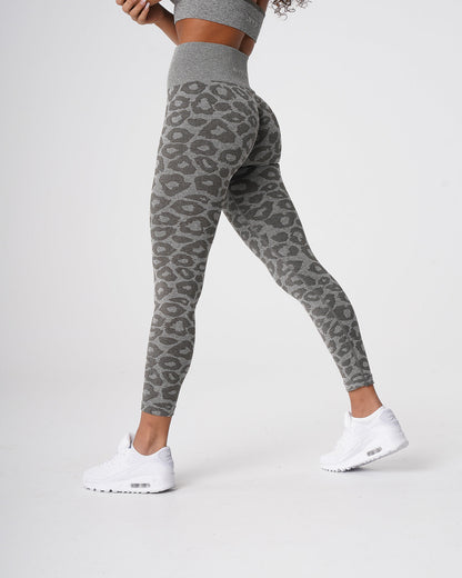 Women Khaki Green Leopard Seamless Leggings | NVGTN