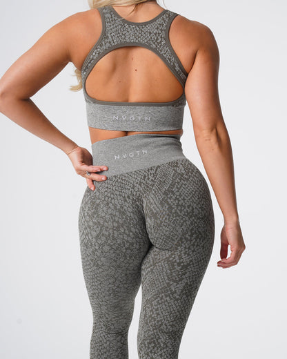 Women Khaki Green Snakeskin Seamless Leggings | NVGTN