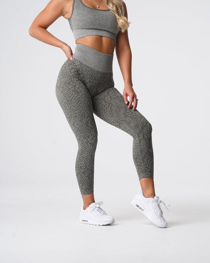 Women Khaki Green Snakeskin Seamless Leggings | NVGTN