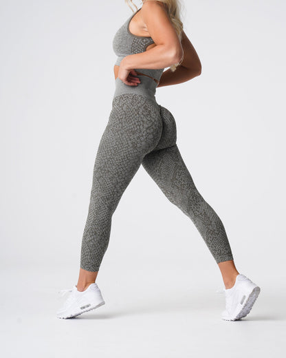 Women Khaki Green Snakeskin Seamless Leggings | NVGTN