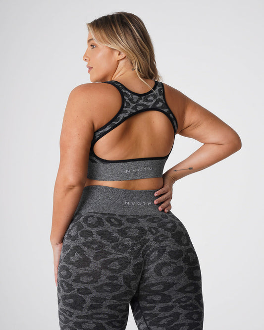 Women Black Speckled Leopard Eclipse Seamless Bra | NVGTN