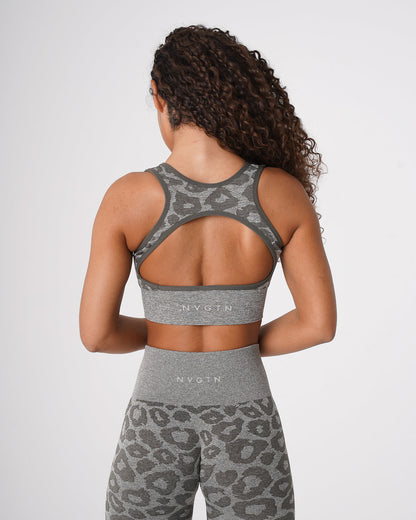 Women Khaki Green Leopard Eclipse Seamless Bra | NVGTN
