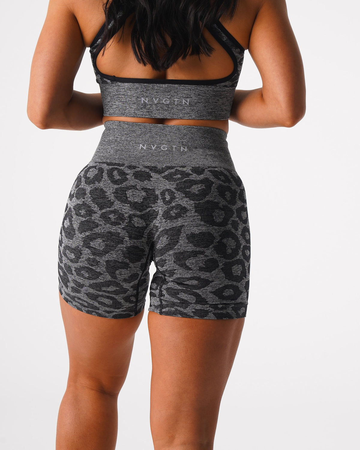 Women Black Speckled Leopard Seamless Shorts | NVGTN