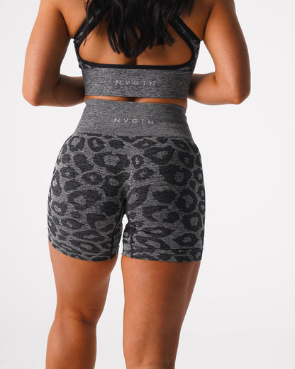 Women Black Speckled Leopard Seamless Shorts | NVGTN