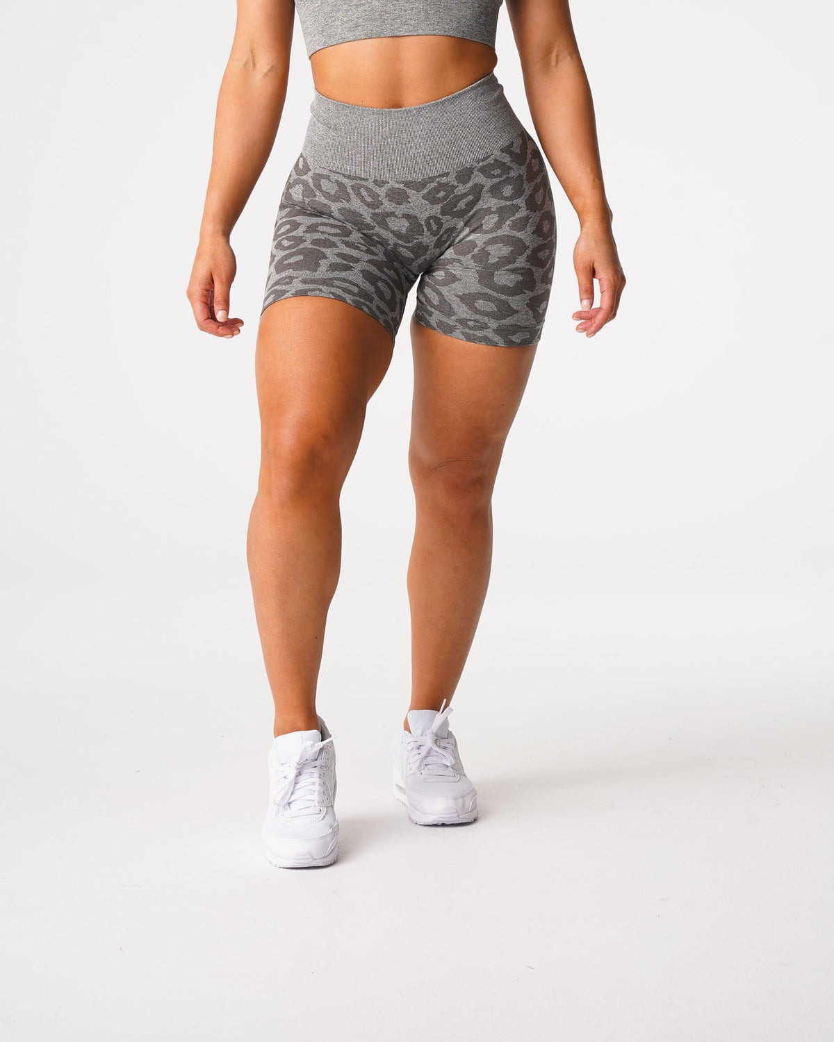 Women Khaki Green Leopard Seamless Shorts | NVGTN