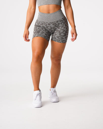 Women Khaki Green Leopard Seamless Shorts | NVGTN