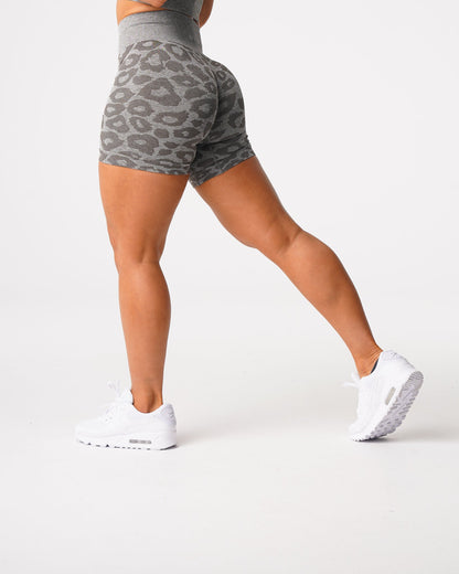 Women Khaki Green Leopard Seamless Shorts | NVGTN