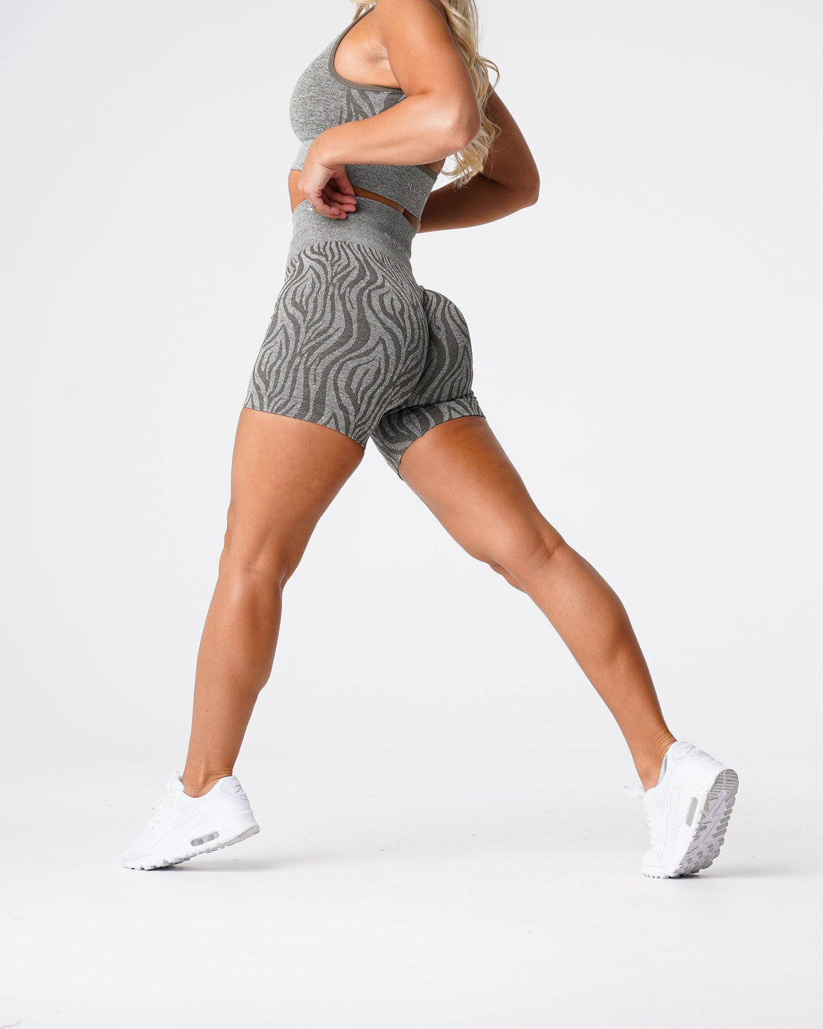 Women Khaki Green Zebra Seamless Shorts | NVGTN
