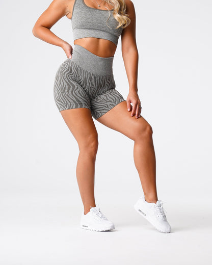 Women Khaki Green Zebra Seamless Shorts | NVGTN