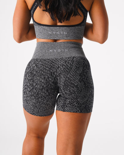 Women Black Speckled Snakeskin Seamless Shorts | NVGTN