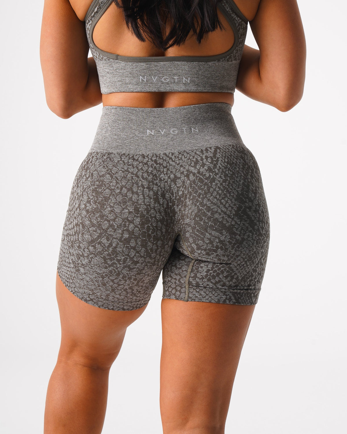 Women Khaki Green Snakeskin Seamless Shorts | NVGTN