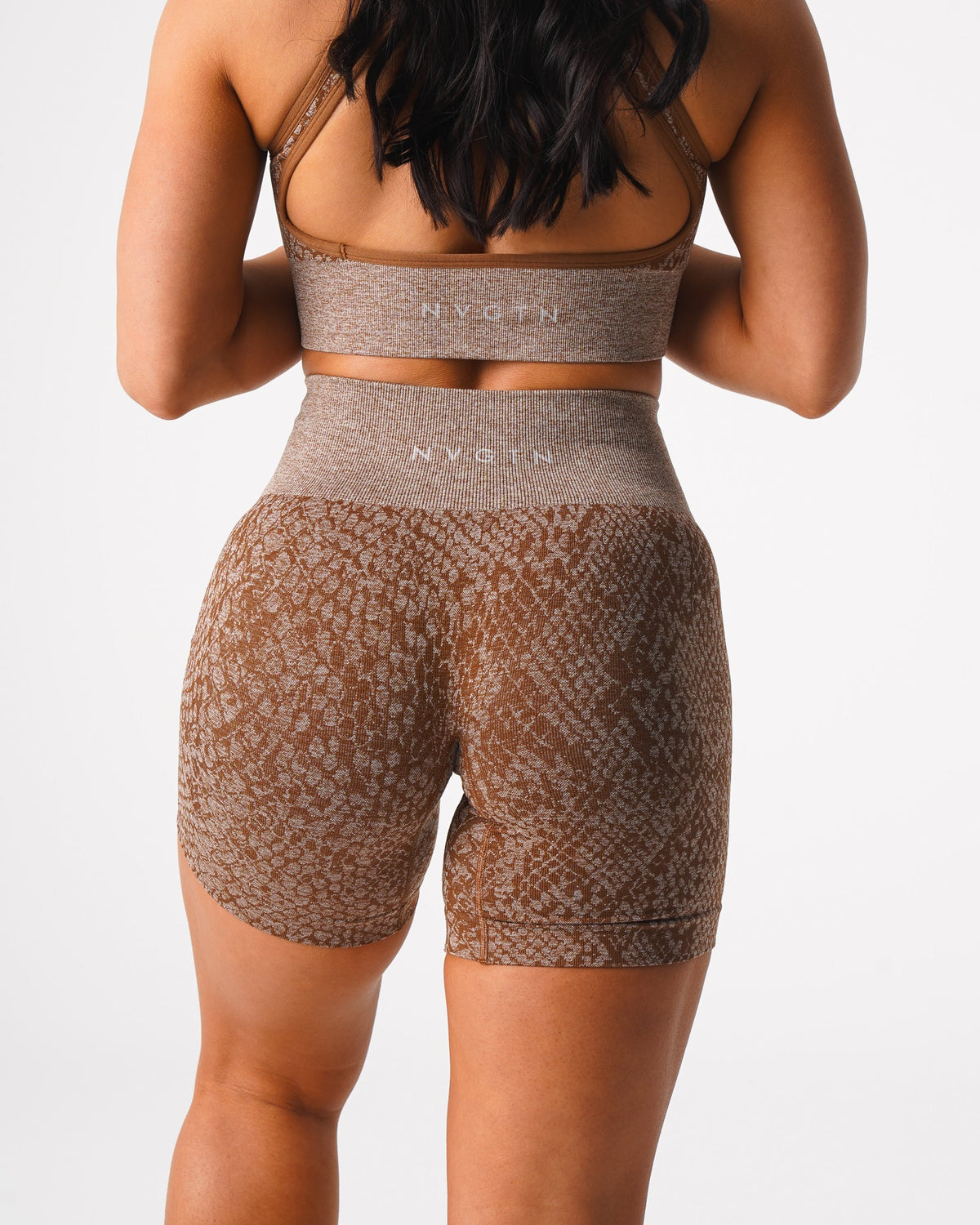 Women Mocha Snakeskin Seamless Shorts | NVGTN