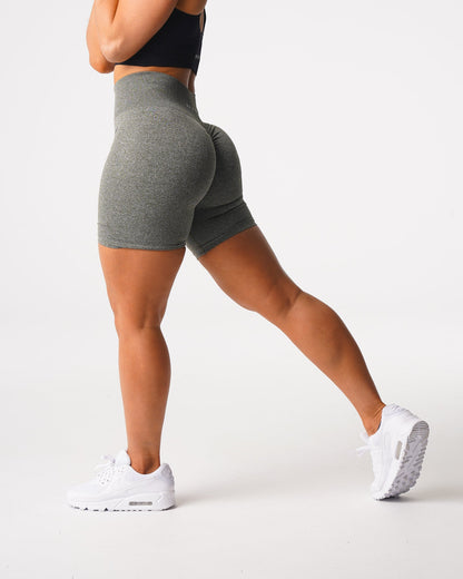 Women Khaki Green Scrunch Seamless Shorts | NVGTN