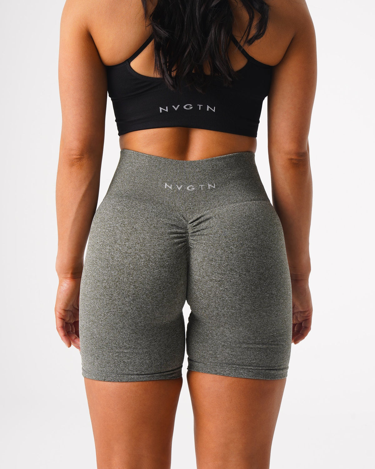 Women Khaki Green Scrunch Seamless Shorts | NVGTN