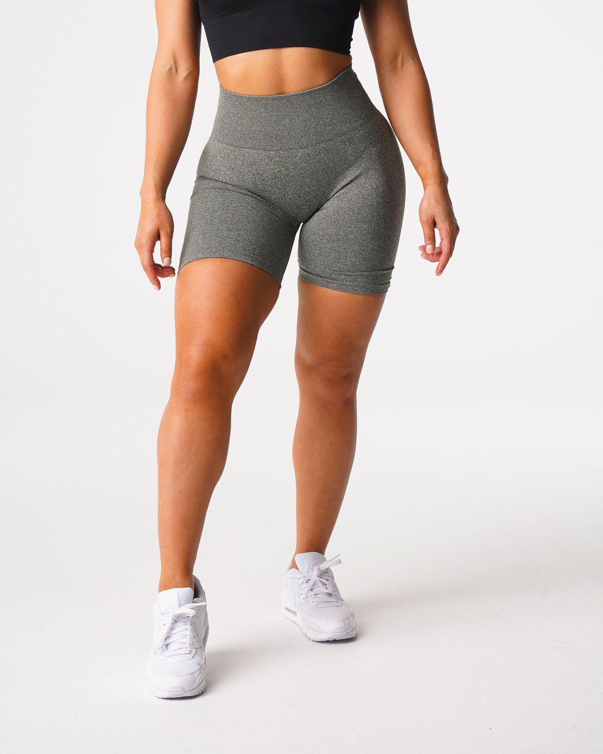 Women Khaki Green Scrunch Seamless Shorts | NVGTN