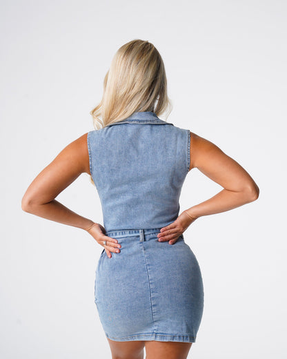 Women Light Wash Sweet Surprise Denim Mini Dress | NVGTN