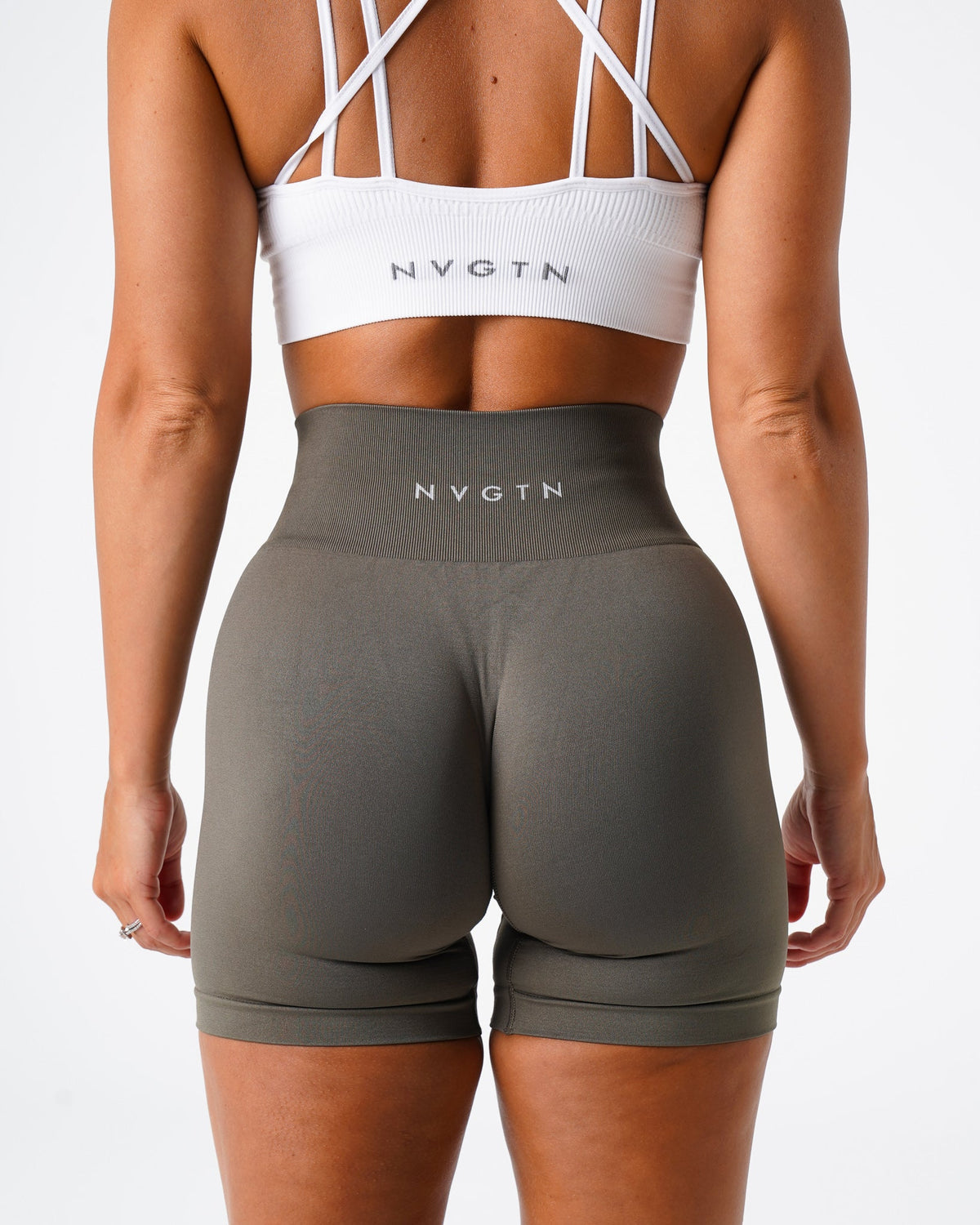 Women Olive Solid Seamless Shorts | NVGTN