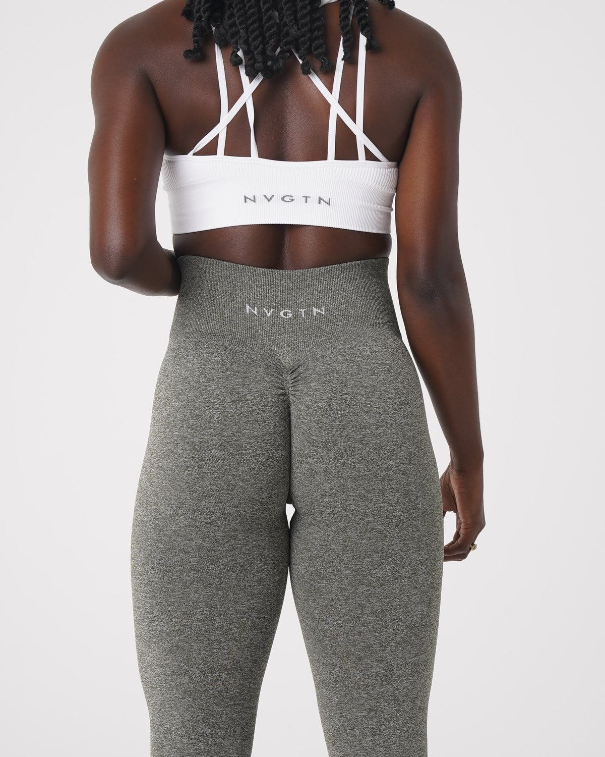 Women Khaki Green Scrunch Seamless Leggings | NVGTN