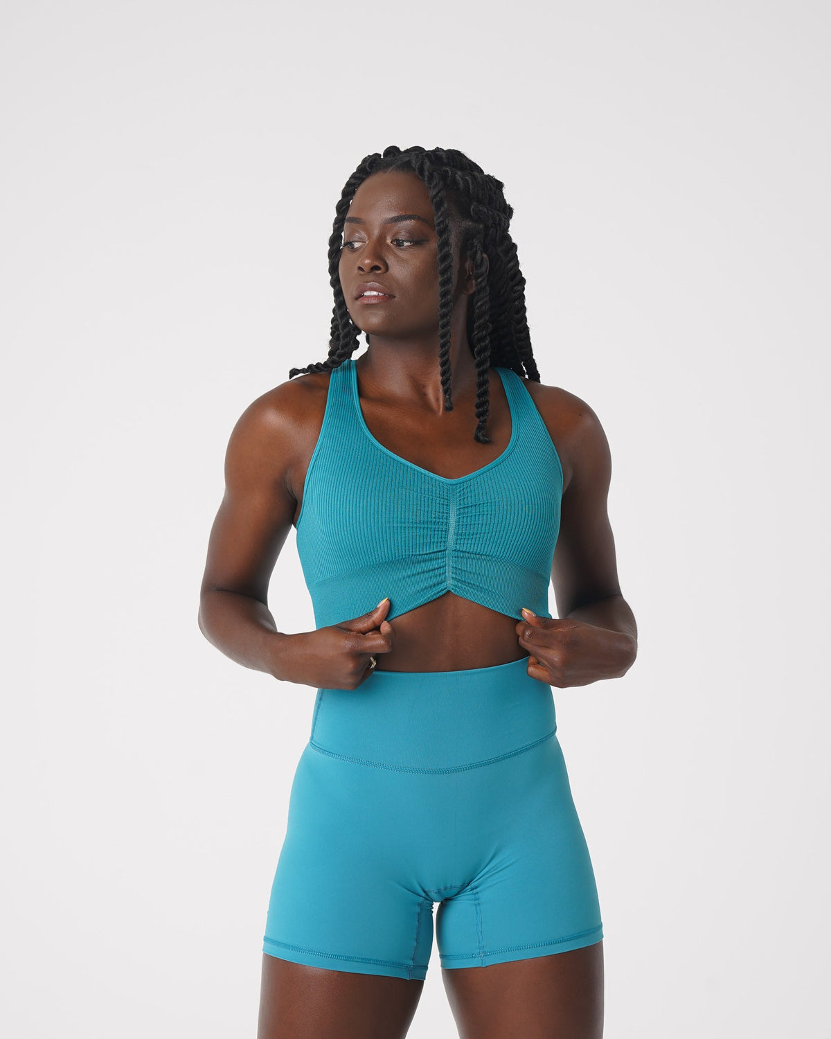 Women Teal Cinched Seamless Bra | NVGTN