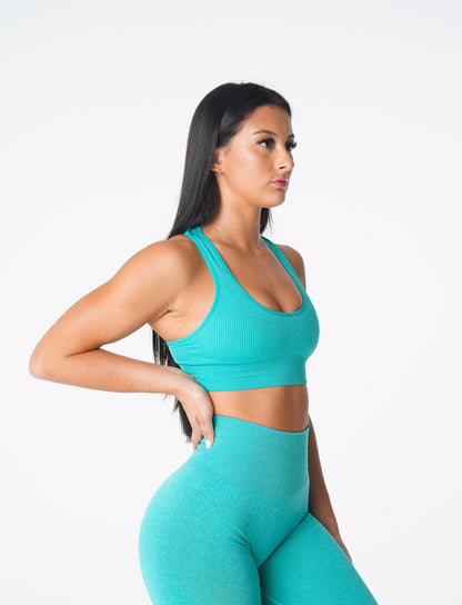 Women Turquoise Galaxy Ribbed Seamless Bra | NVGTN