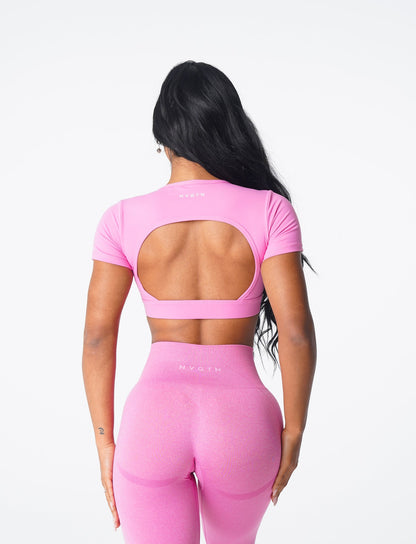 Women Bubble Gum Pink Open Back Tee | NVGTN