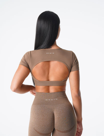 Women Mocha Open Back Tee | NVGTN