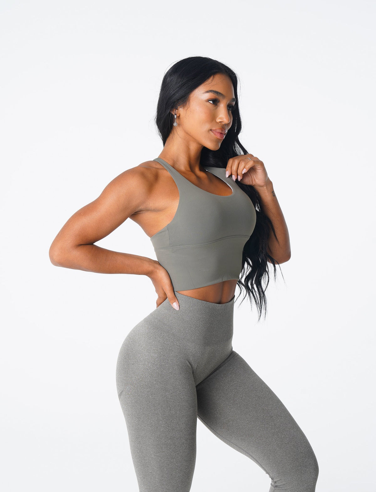Women Khaki Green Matrix Bra Top | NVGTN
