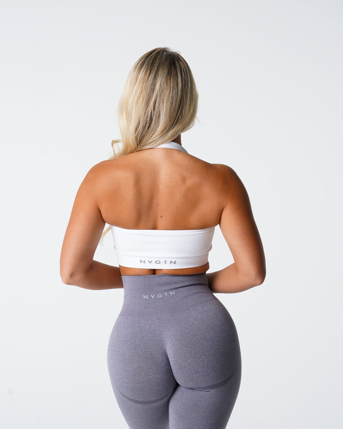 Women White Limitless Ribbed Seamless Halter Bra | NVGTN