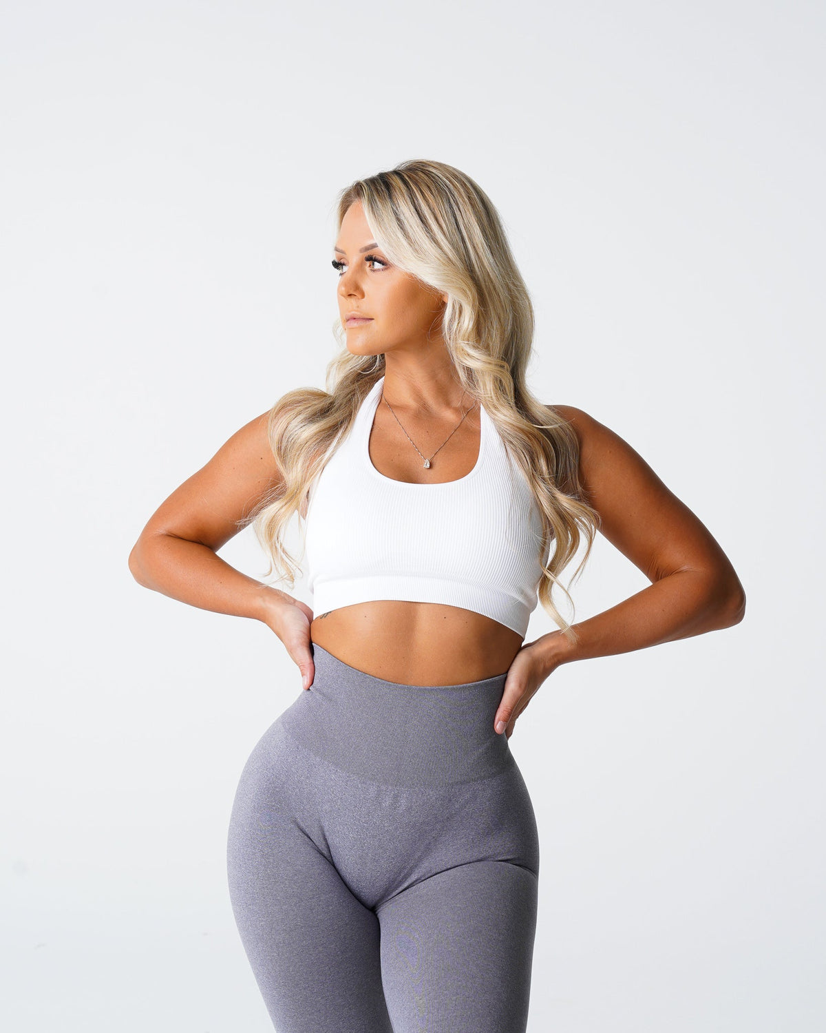 Women White Limitless Ribbed Seamless Halter Bra | NVGTN