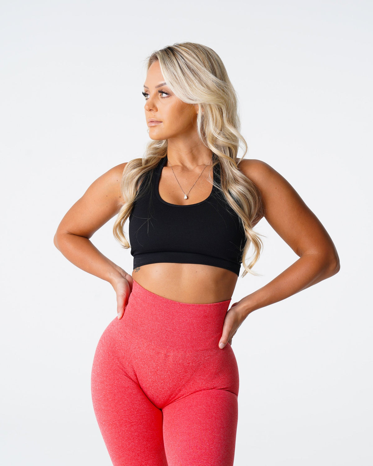 Women Black Limitless Ribbed Seamless Halter Bra | NVGTN