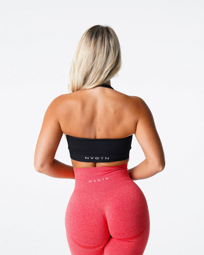 Women Black Limitless Ribbed Seamless Halter Bra | NVGTN