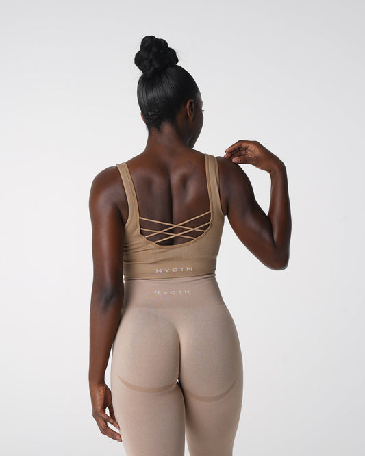 Women Beige Desire Ribbed Seamless Bra | NVGTN