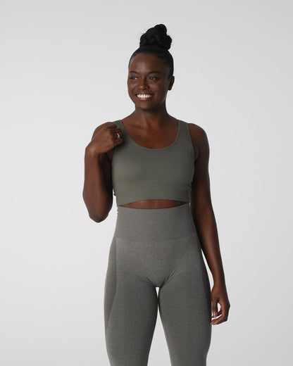 Women Khaki Green Desire Ribbed Seamless Bra | NVGTN