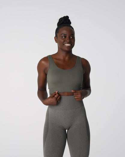 Women Khaki Green Desire Ribbed Seamless Bra | NVGTN