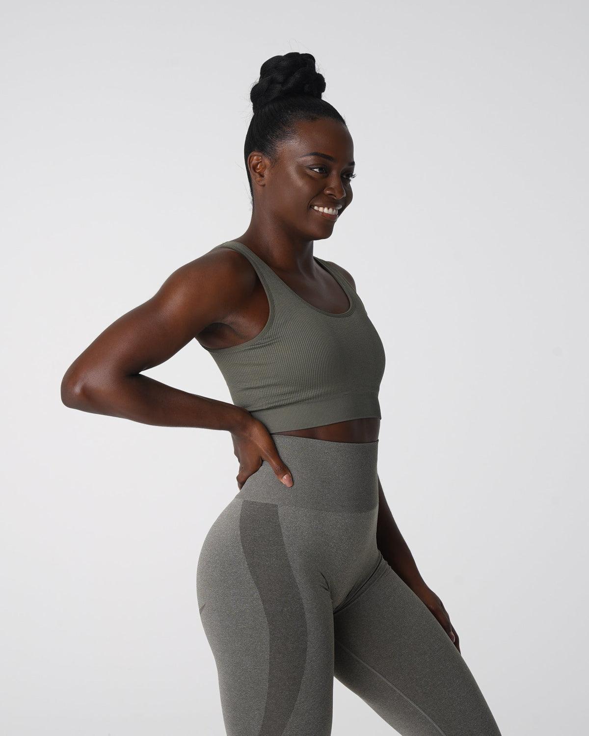 Women Khaki Green Desire Ribbed Seamless Bra | NVGTN