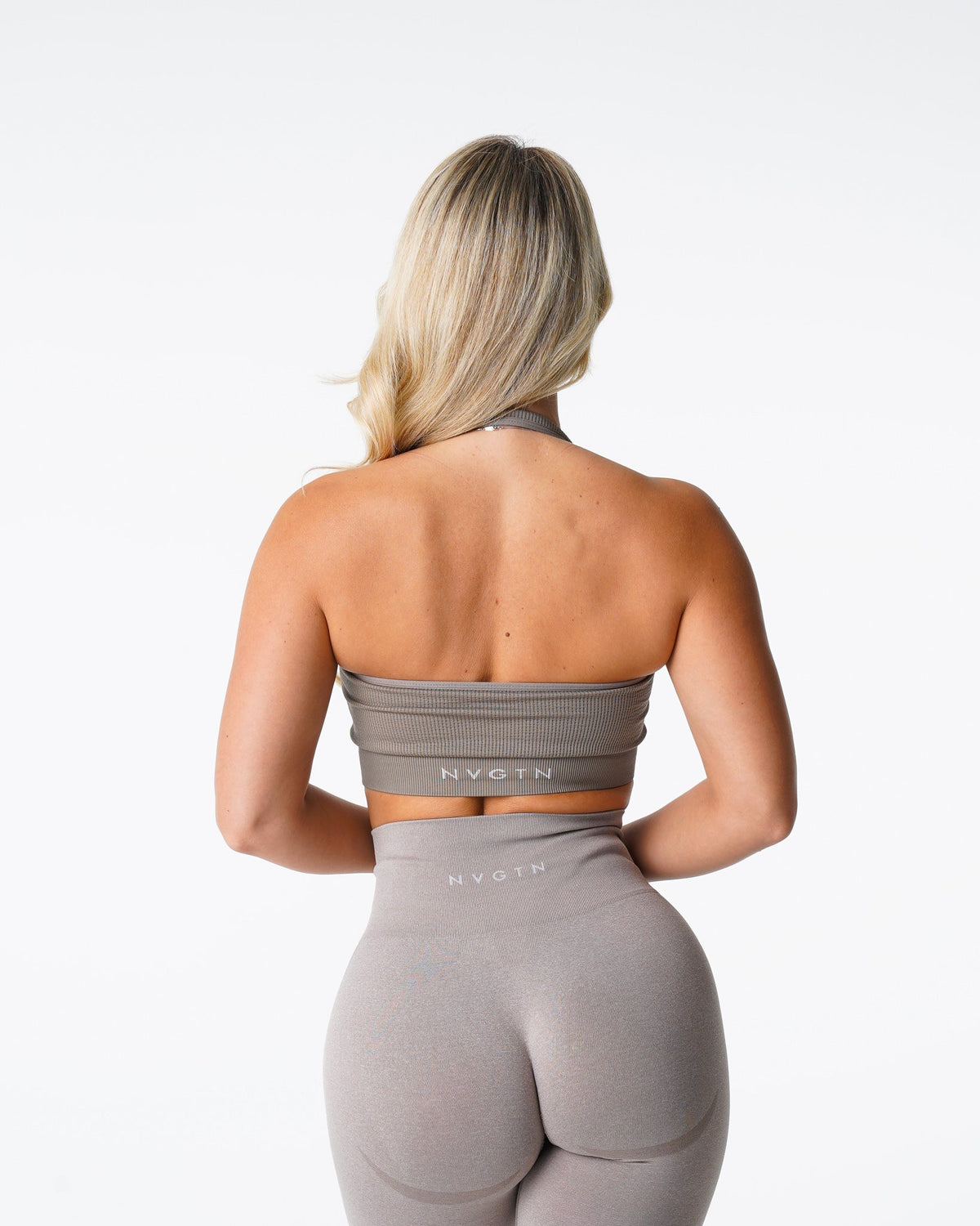 Women Taupe Limitless Ribbed Seamless Halter Bra | NVGTN