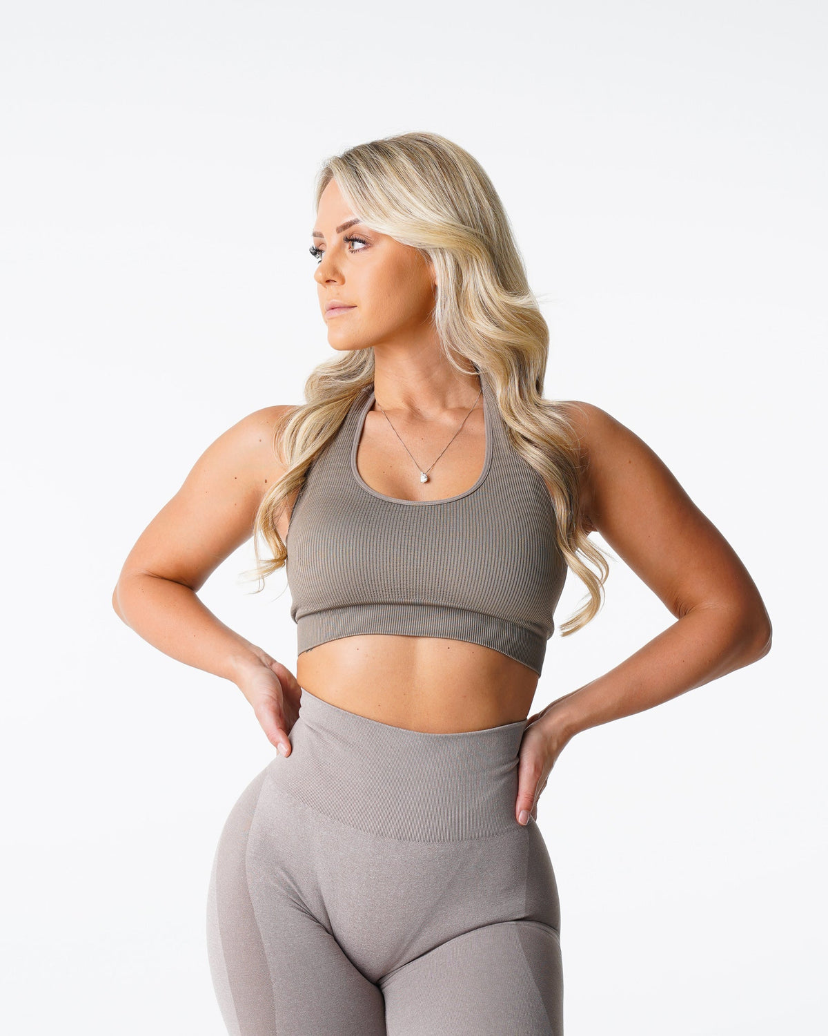 Women Taupe Limitless Ribbed Seamless Halter Bra | NVGTN