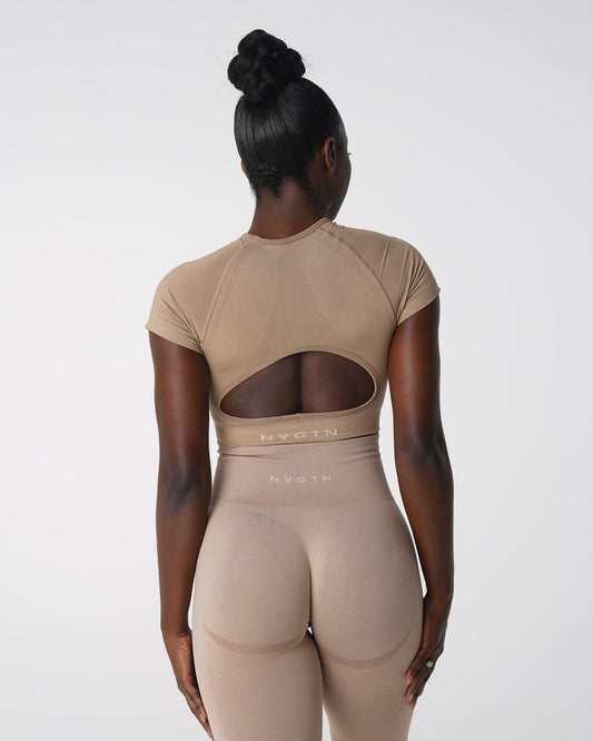 Women Beige Vortex Seamless Bra Top | NVGTN