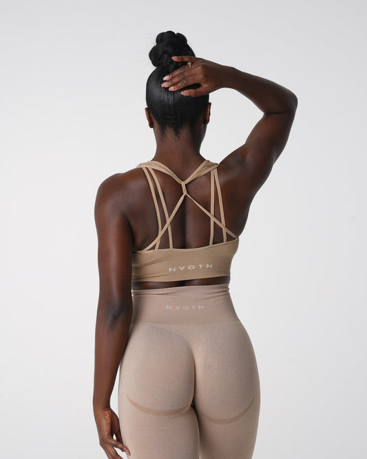 Women Beige Galaxy Ribbed Seamless Bra | NVGTN