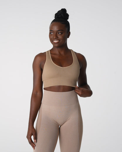 Women Beige Galaxy Ribbed Seamless Bra | NVGTN