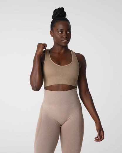 Women Beige Galaxy Ribbed Seamless Bra | NVGTN