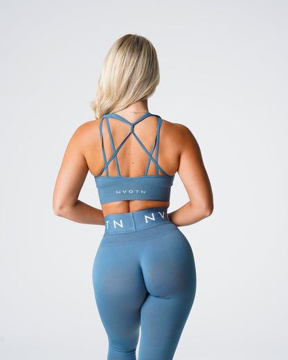Women Stone Blue Galaxy Ribbed Seamless Bra | NVGTN