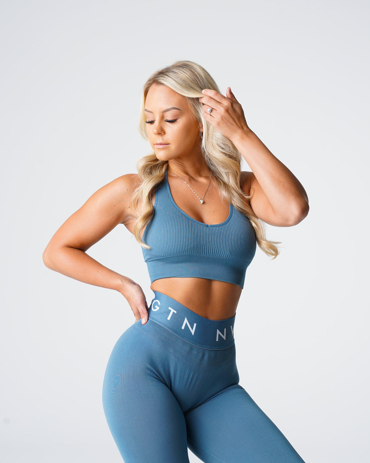 Women Stone Blue Galaxy Ribbed Seamless Bra | NVGTN