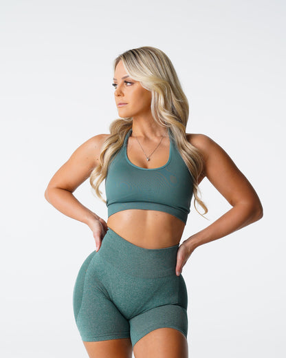 Women Forest Green Limitless Ribbed Seamless Halter Bra | NVGTN