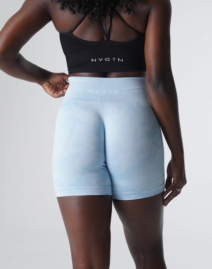 Women Icy Blue Camo Seamless Shorts | NVGTN