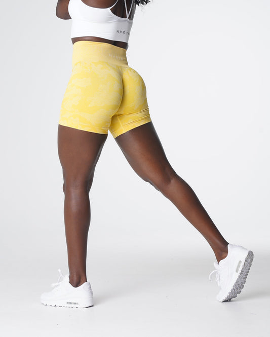 Women Sunshine Yellow Camo Seamless Shorts | NVGTN