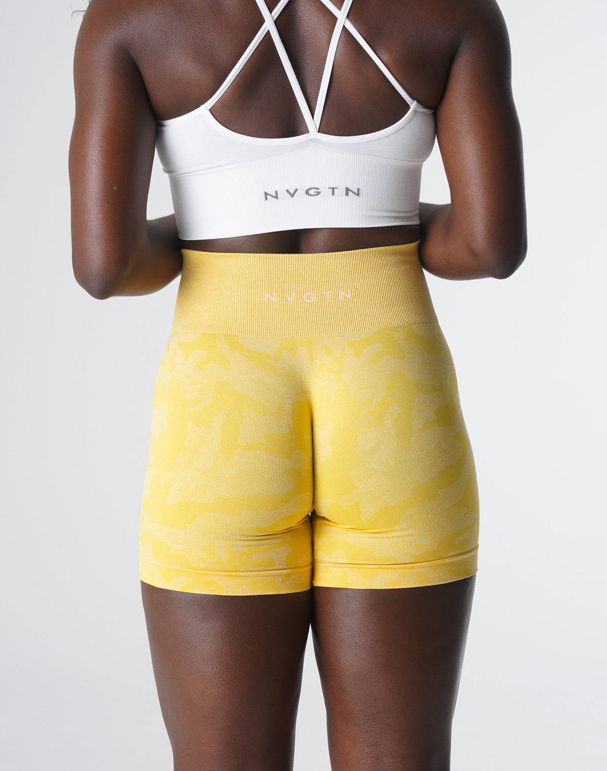 Women Sunshine Yellow Camo Seamless Shorts | NVGTN