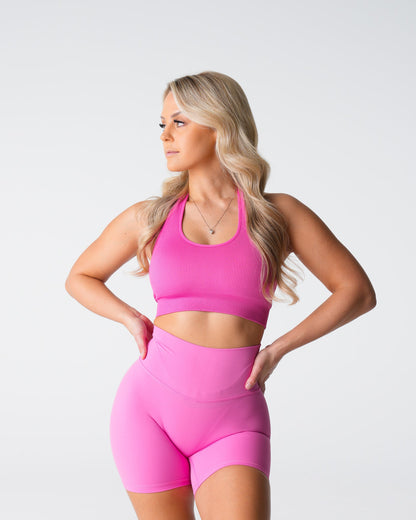 Women Bubble Gum Pink Limitless Ribbed Seamless Halter Bra | NVGTN