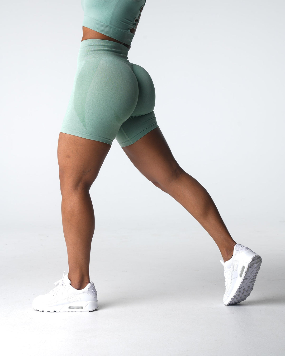 Women Sage Green Contour Seamless Shorts | NVGTN