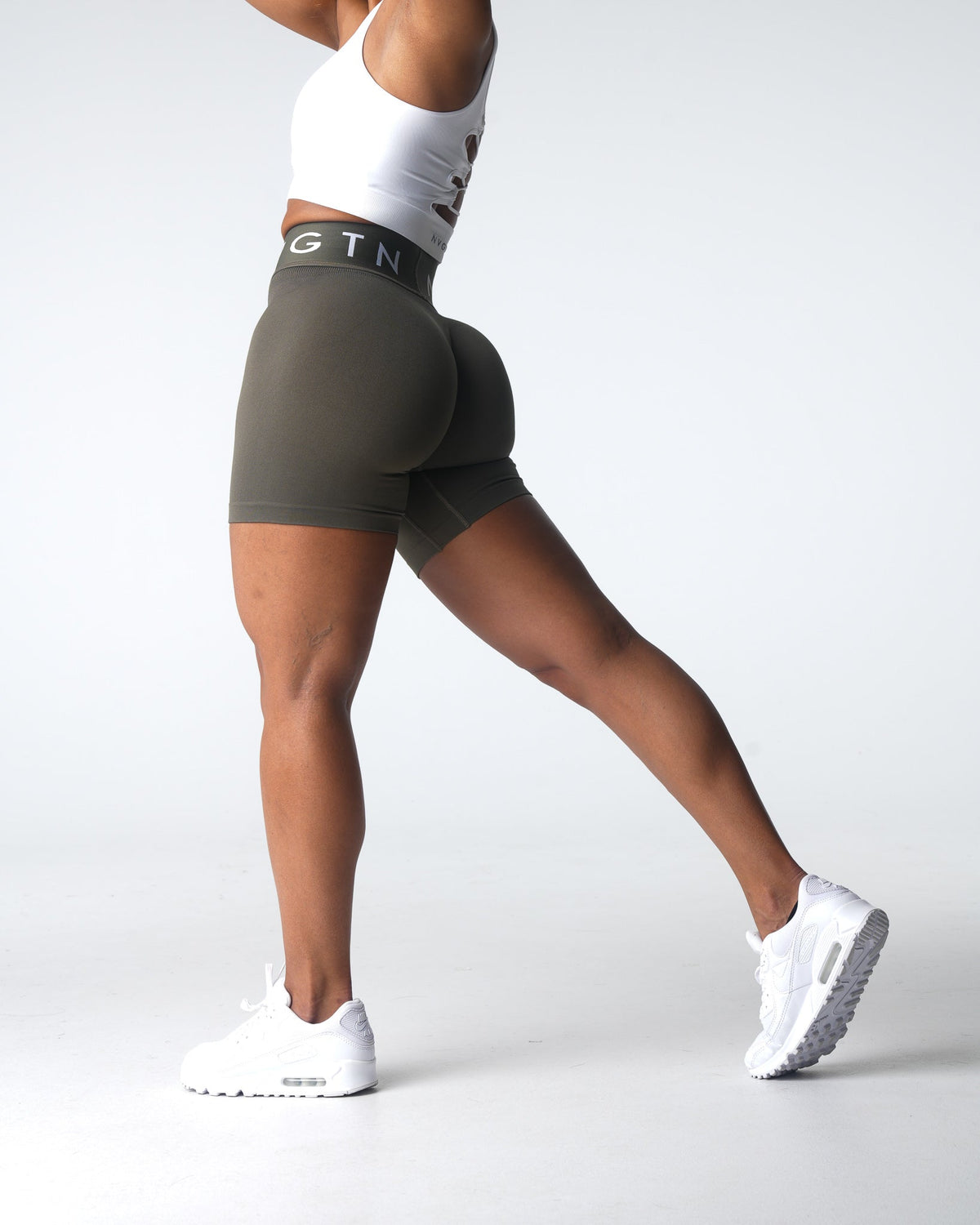 Women Olive Sport Seamless Shorts | NVGTN